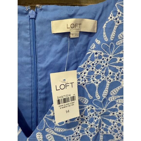 Loft NWT Eyelet Belted Flutter Sleeve Swing Dress Sz 14 - Picture 6 of 10